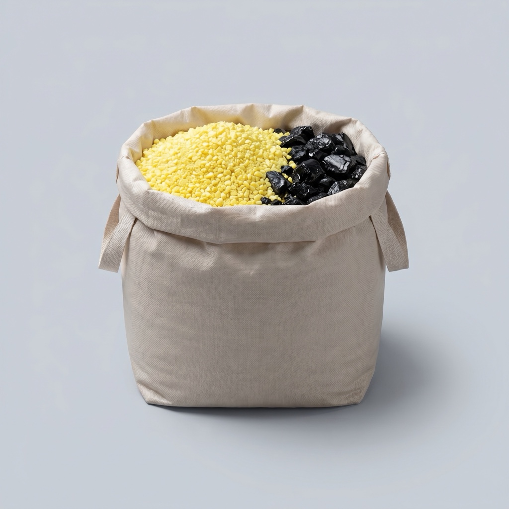 Bulk bag of sulfur granules and bitumen